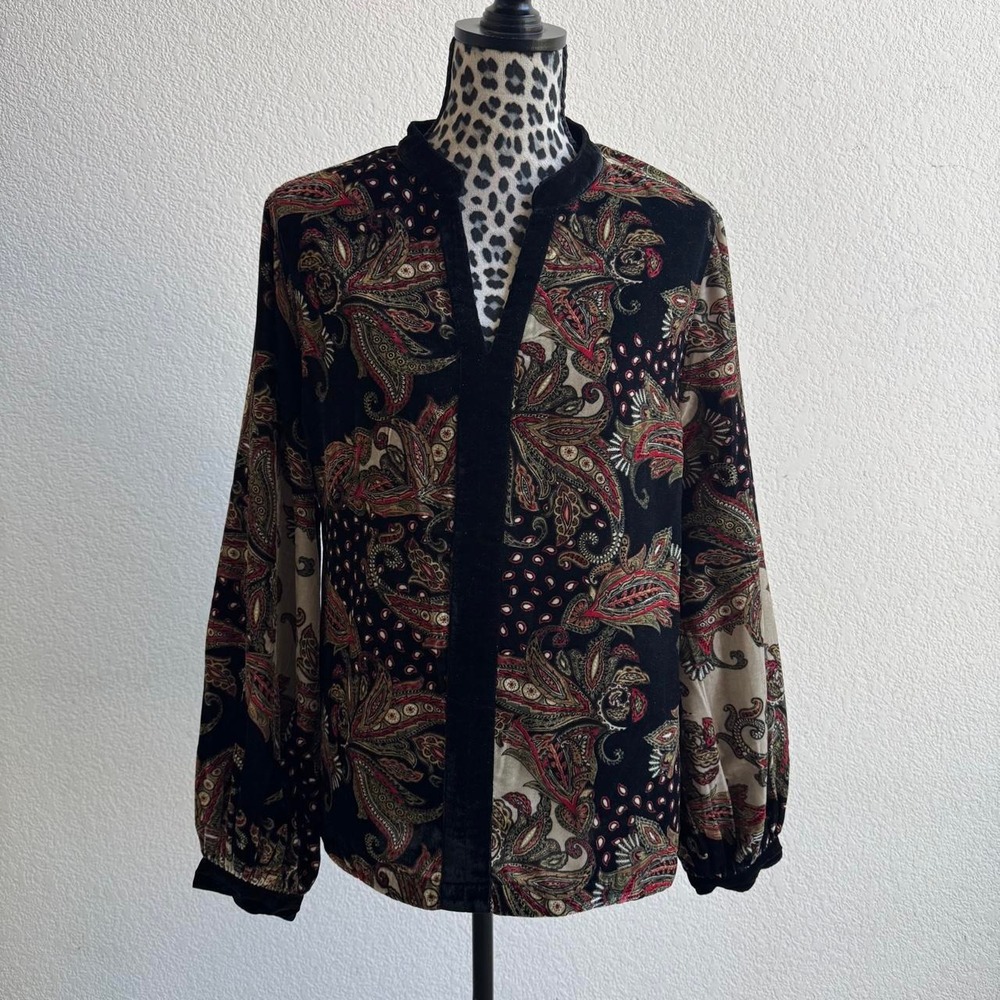 Soft Surroundings multicolored velvet paisley blouse size XL